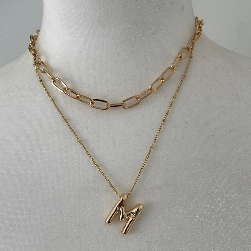 M Gold Initial Necklace Set